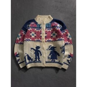 Vintage 1980s The Woolrich Woman Wool Cardigan Sweater Pattern Knit Cottage XL